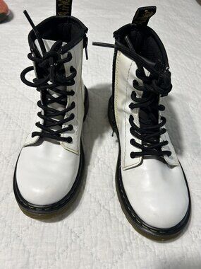 Dr. Martens Boots Youth Size 2 White Leather Lace Up Side Zip